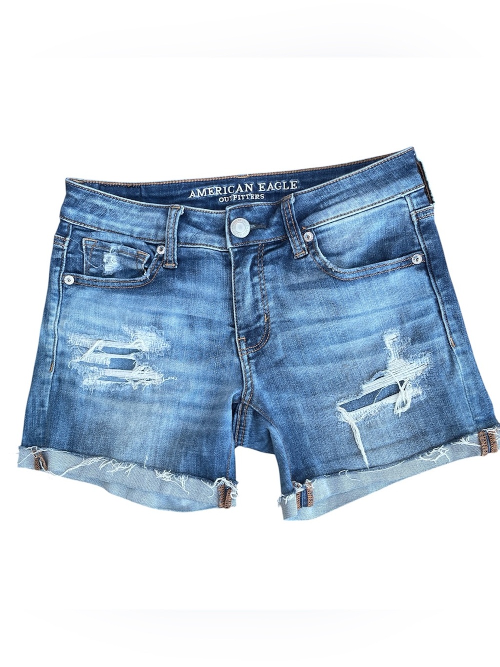 American Eagle‎ Distressed Super Super Stretch X Midi Jean Shorts